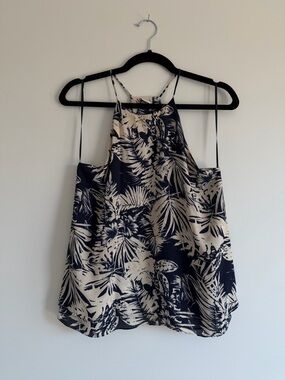 Paper Crane Tropical Print Camisole | Navy & Cream | Flowy Tank | Size S
